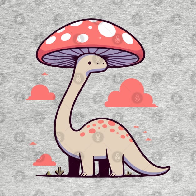 Kawaii simple Mushroom Hat Dinosaur Brontosaurus by TomFrontierArt